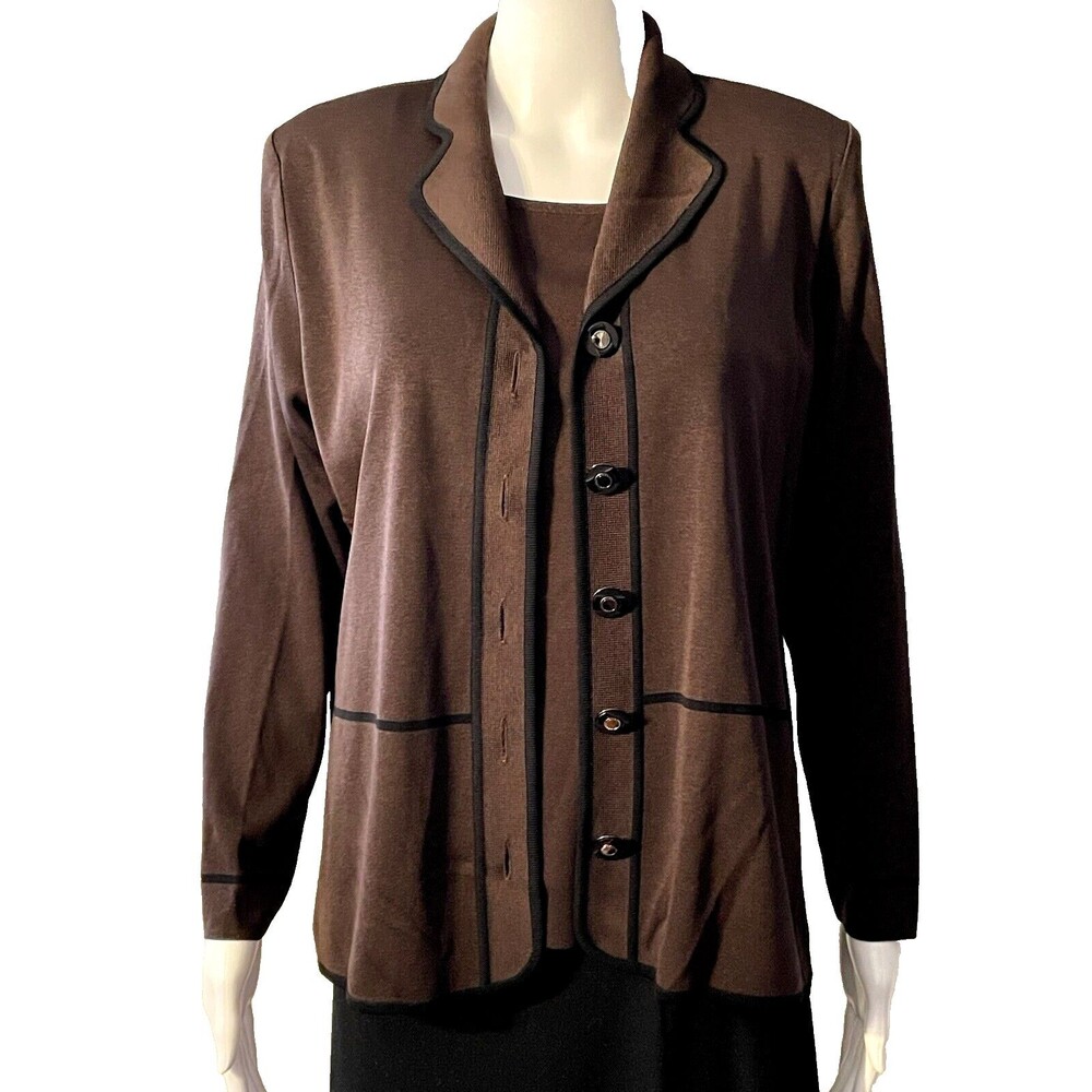 Exclusively Misook 2 Pieces Classic Cardigan Jacket Tank Chocolate Brown SZ PM